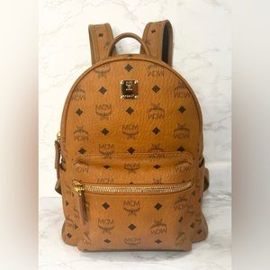 Authentic MCM Backpack Visetos Logo Camel with Dust Bag